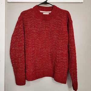 Weatherproof Vintage Women's‎ Large Textured Knit Sweater Crew Neck Red Shimmer